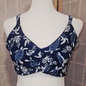 Fused Hawaii Navy Blue Honu (Turtle) Print Bikini Top Size XL
